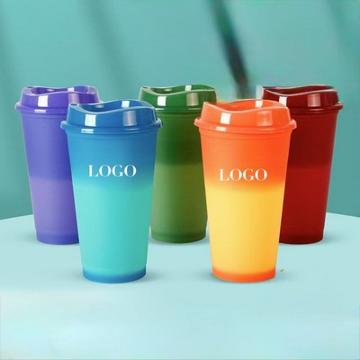 16OZ Summer New Color Thermochromic Plastic Cup With Lid Color Changing