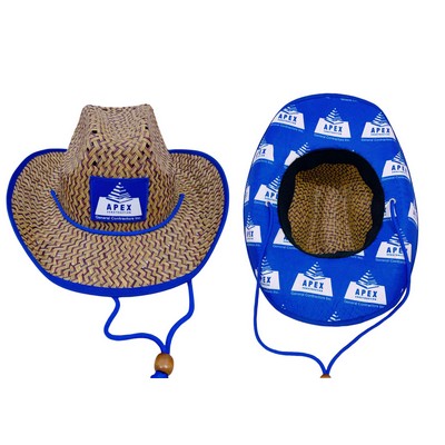 Cowboy Cowgirl Straw Hat w/Custom Patch & Underneath