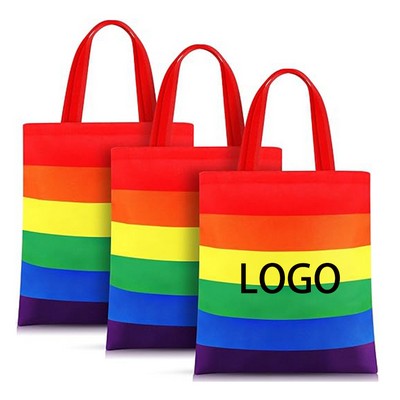 LGBT Rainbow Striped Reusable Canvas Tote Bag 14"x16"