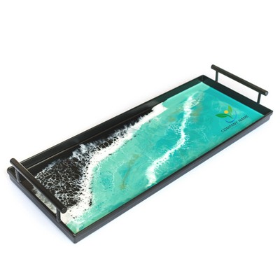 Black Metal Rectangle Tray - Caribbean Blue
