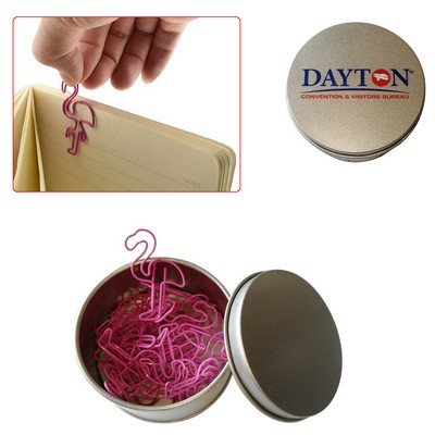 Flamingo Shaped Paper Clips with Tin Box