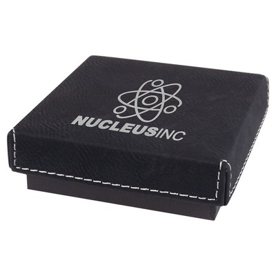 3.5" x 3.5" Black/Silver Medal Box with Leatherette Lid