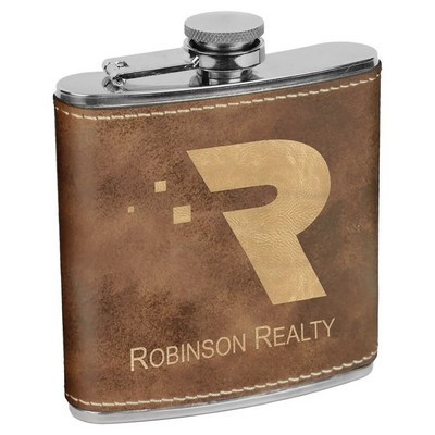 6 oz. Rustic/Gold Leatherette Stainless Steel Flask