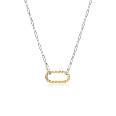Charles Garnier Sterling Silver "Paperclip" Link with Cubic Zirconia Necklace - Silver and Gold