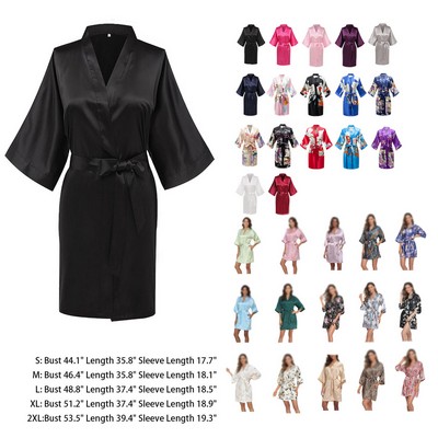 Women's Satin Kimono Robes Bridesmaid Wedding Robes Silky Bathrobes