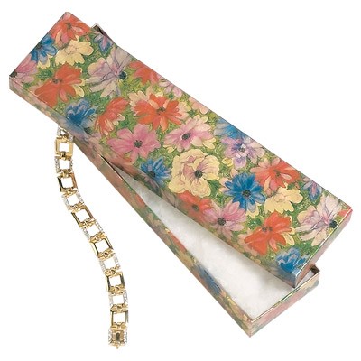 Metallic Floral Print Cotton Filled Box ( 8" x2" x7/8")