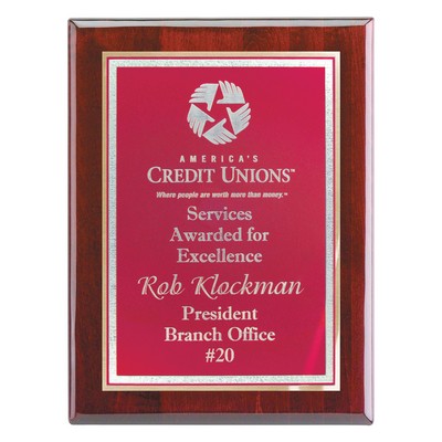 Plaque - 9"x12" Piano Wood Plaque w/ Burgundy Red Florentine Plate (7"x10")