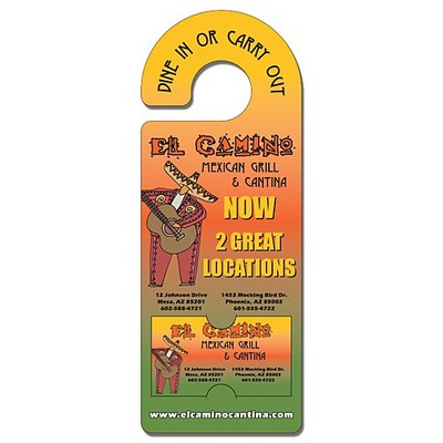 Plastic Door Hanger - 4x10.5 Laminated with Rounded Handle and Business Card Insert - 14 pt.