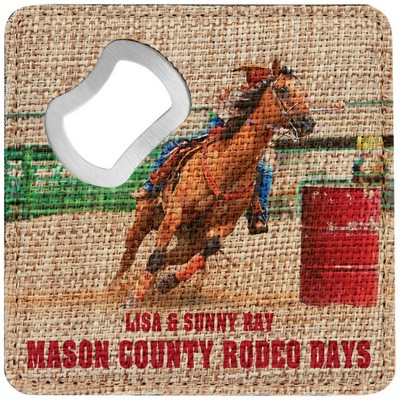 4" x 4" Square Sublimatable Burlap Bottle Opener Coaster