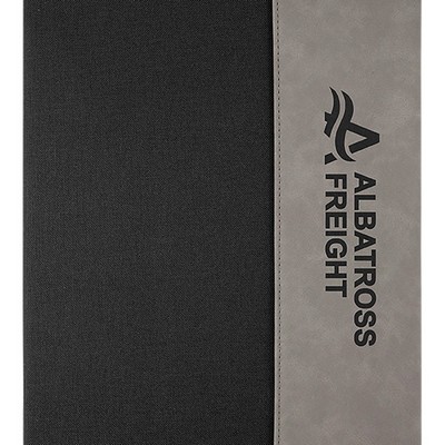 9 1/2" x 12" Gray Leatherette / Black Canvas Portfolio w / Notepad