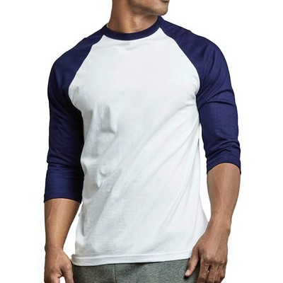 Men's 3/4 Sleeve Baseball T-Shirt - Medium, Navy/White (Case of 20)