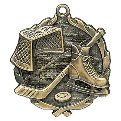 Sculptured Medal - Hockey - Antique Silver, Award Trophy, 2"