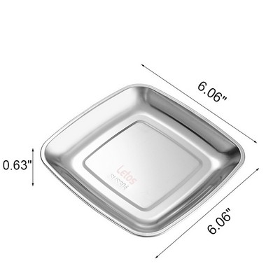 Small Silvery 304 Stainless Steel Square Plate, Used As A Sausage Plate, A Snack And French Fries