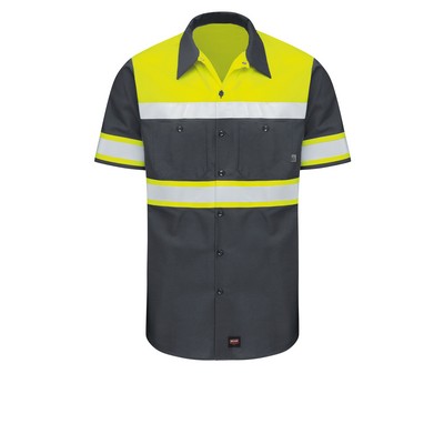 Red Kap Hi-Visibility - Men's Hi-Visibility Short Sleeve Color Block Ripstop Work Shirt
