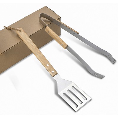 2 Piece Wooden Handle BBQ Tool Set