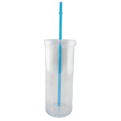 18 Oz. Double Wall Plastic Tumbler w/Straw