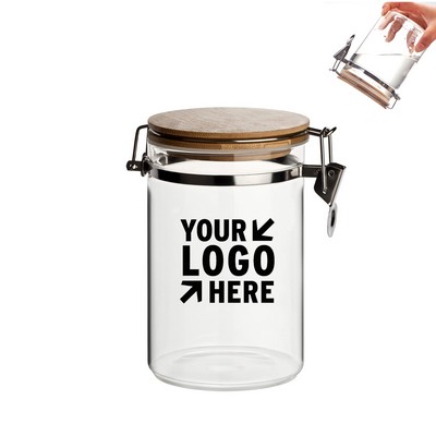 26oz. Cylinder Airtight Glass Jar with Bamboo Hinged Lid