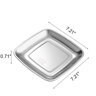 Medium Silvery 304 Stainless Steel Square Plate, Used As A Sausage Plate, A Snack And French Fries