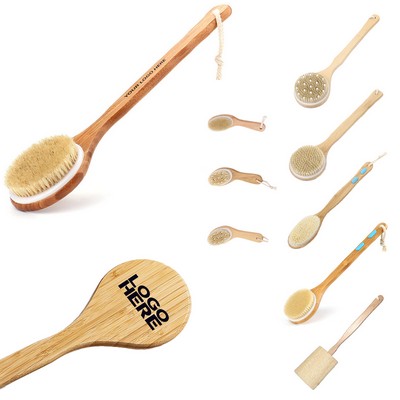 Wooden bath brush with long handle