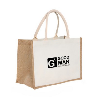 Three-Dimensional Linen and Canvas Patchwork Tote Bag(14.2"Wx12.6 "Hx7.1 "T)