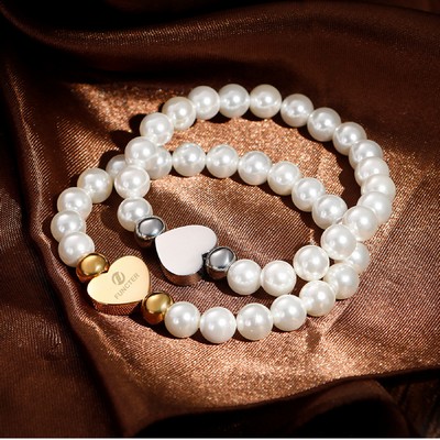 Pearl Bracelet for Lady Dainty Pearl Beaded Bracelet With Heart Pendant