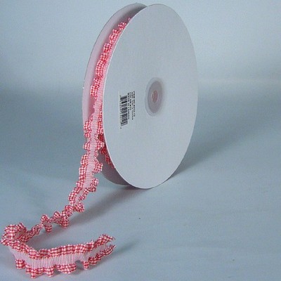 Red Gingham Ruffled Ribbon w/Stitch Trim