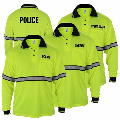 First Class High Visibility Long Sleeve Polo Shirt With Reflective Stripes and ID
