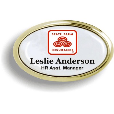 Gold Plastic Domed Oval w/ White Insert (1 15/16"x 2 3/4")