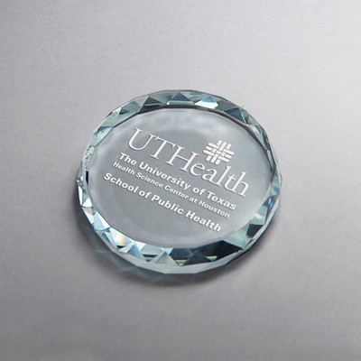 Faceted Edge Crystal Paperweight (3"x0.75")