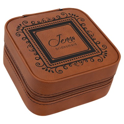 4" X 4" Rawhide Leatherette Travel Jewelry Box w/Tan Lining
