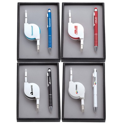 Jubilee Stylus Ballpoint Pen & 2-In-1 Adaptable Charger Gift Set