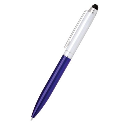CR Series Ball point pen / Stylus. Blue lower barrel, white upper barrel pen