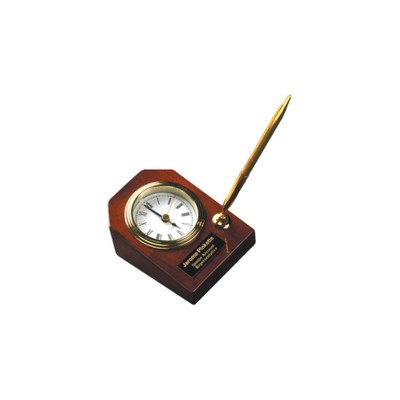 3.6" x 4.75" Rosewood Piano Finish Desk Clock with Pen