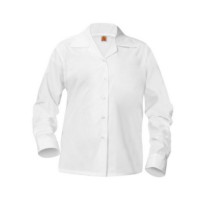 A+ Uniforms Woven Shirts - Girls' Pointed Collar Long Sleeve Broadcloth Blouse
