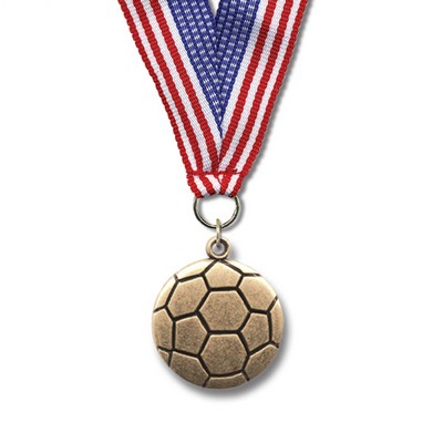 1 1/8" Soccer Ball Cast CX Medal w/ Grosgrain Neck Ribbon