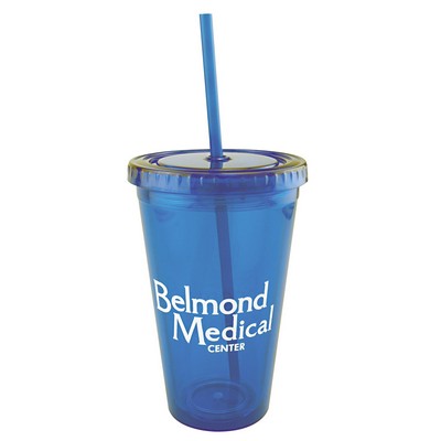 16 Oz. Plastic Tumbler Cup W/Straw