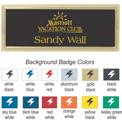Square Corner Name Badge w/Gold Frame (3"x1")