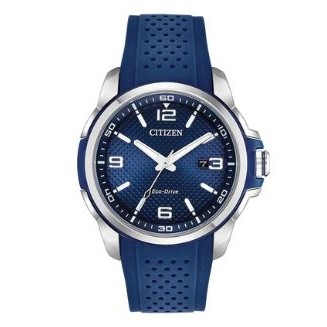 Citizen® Men's Eco-Drive® Stainless Steel AR Watch w/Blue Poly Strap & Blue Dial