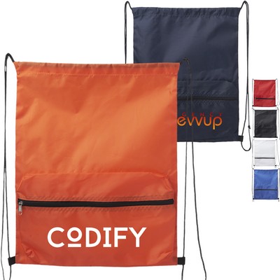 Drawstring With Front Large Zipper Pocket (14.56" x 18.11")
