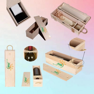 Wooden Wine Gift Box with Carry Strap (Single Bottle)