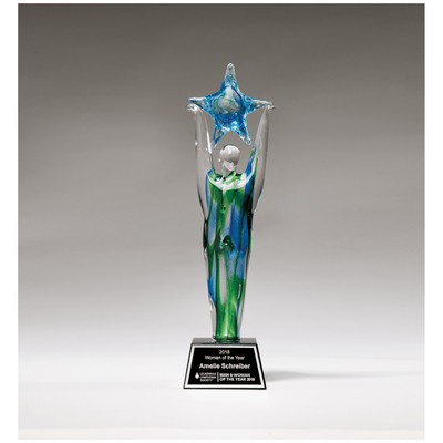 11.5" Star Achiever Art Glass on Clear Glass Base