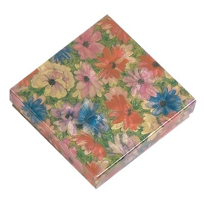 Metallic Floral Print Cotton Filled Box ( 3½" x3½" x7/8")