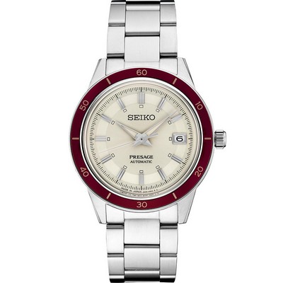 Seiko Presage Style 60s Stainless Steel Automatic Watch w/Light Beige Dial