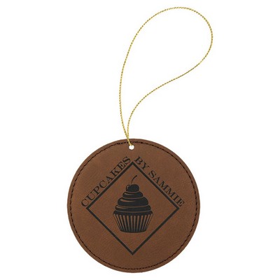 Dark Brown Leatherette Round Ornament with Gold String