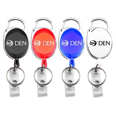 Oval shape retractable carabiner badge holder w/ key ring