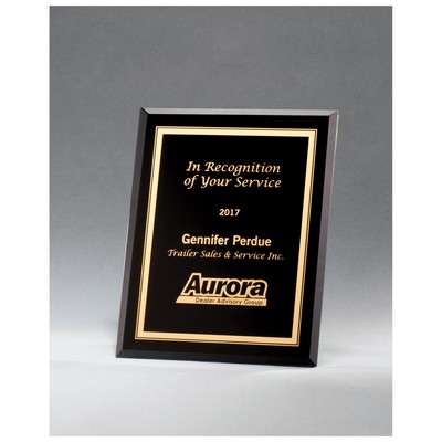 6" x 8" Black Glass Plaque with Gold Border and Easel Back