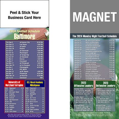 Baltimore Pro Football Schedule Peel & Stick Magnet (3 1/2"x8 1/2")