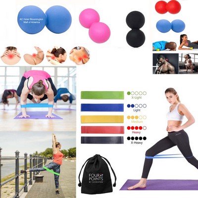 Promotek iBank® Double Massage Ball + Fitness Resistance Bands Set