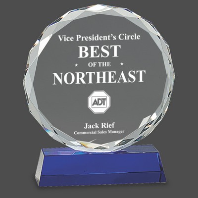 7" Round Facet Crystal on Blue Pedestal Base
