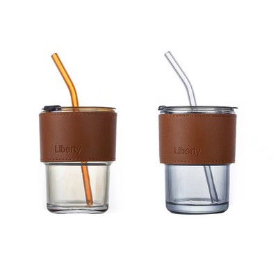15 Oz. Glass Coffee Mug w/Straw & Lid